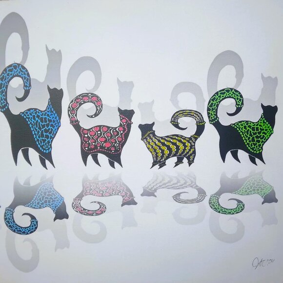"Snobby Cats Line Dance" CATS, Cotton Giclee canvas wrap Limited Edition - Picture 6 of 10